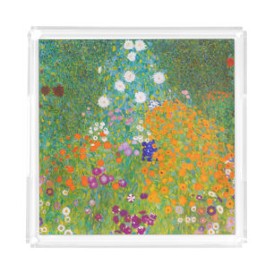 Vintage Gustav Klimt Cottage Garden Flower Art Acrylic Tray
