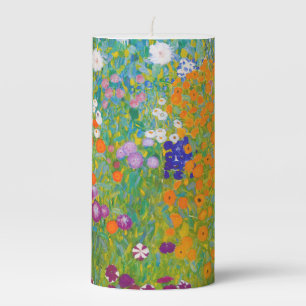 Vintage Gustav Klimt Cottage Garden Flower Art Pillar Candle