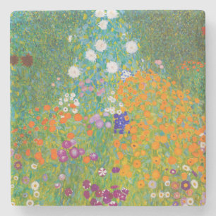 Vintage Gustav Klimt Cottage Garden Flower Art Stone Coaster