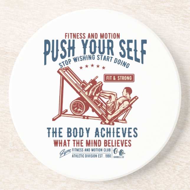 Vintage Gym Fitness Motivation Postcard Coaster (Front)