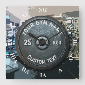 Vintage Gym Owner Or User With Fitness Funny Square Wall Clock by HumusInPita at Zazzle