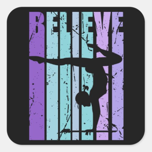 Vintage Gymnastics Gymnast Beam Queen Believe Square Sticker