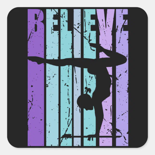 Vintage Gymnastics Gymnast Beam Queen Believe Square Sticker | Zazzle