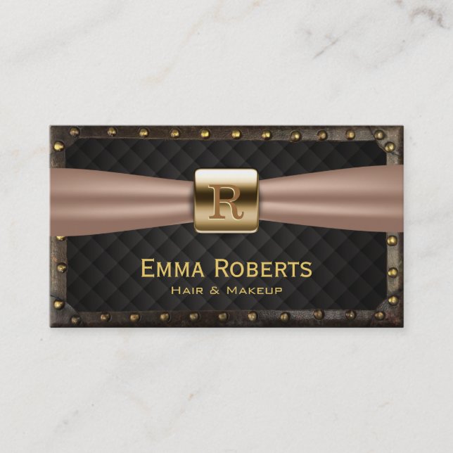 Vintage Hair & Makeup Gold Monogram Steampunk Business Card (Front)