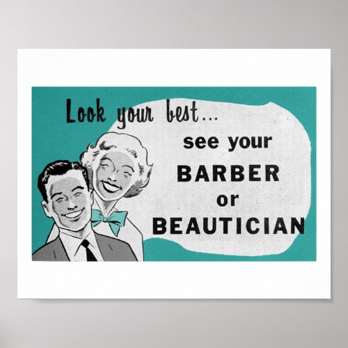 Vintage Hair Salon Art Beautician Print in Aqua