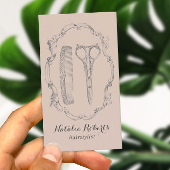 Vintage Hair Stylist Scissor & Comb Blush Pink Business Card by cardfactory at Zazzle