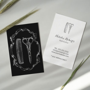 Vintage Hair Stylist Scissor & Comb illustration Business Card