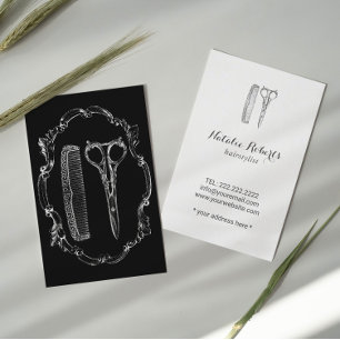 Vintage Hair Stylist Scissor & Comb illustration Business Card