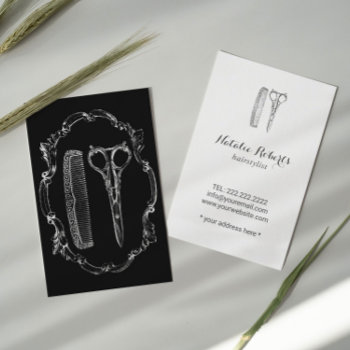 Vintage Hair Stylist Scissor & Comb Illustration Business Card by cardfactory at Zazzle