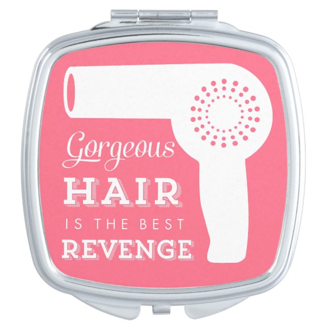 Vintage Hairdryer Mirror Compact - pink (Front)