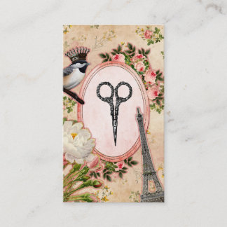 Vintage hairstylist hair stylist pink bird shears business card