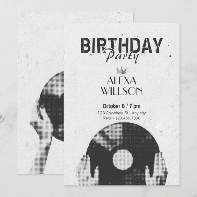 Vintage halftone music invitation (Front/Back)