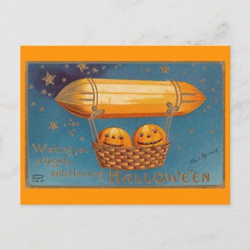 Vintage Halloween Airship  Zeppelin Postcard
