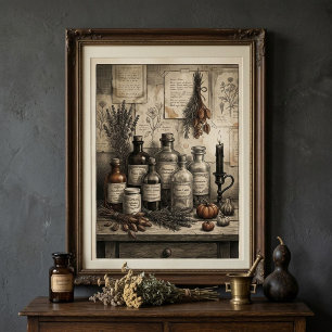 Vintage Halloween Apothecary Dark Academia Faux Canvas Print