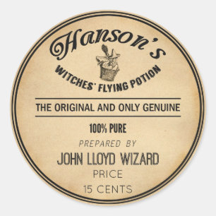 Vintage Halloween Apothecary Flying Witch Broom Classic Round Sticker