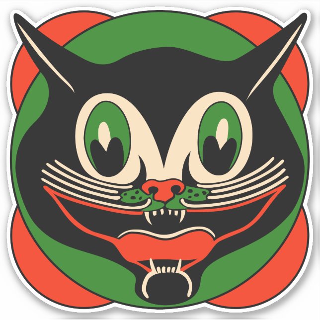 Vintage Halloween Art Deco Black Cat Sticker (Front)