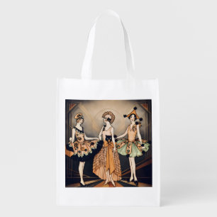 Vintage Halloween Art Deco Flapper Poster   1920s  Grocery Bag