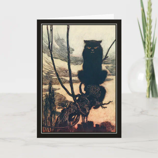 Vintage Halloween Arthur Rackham Black Cat Card | Zazzle