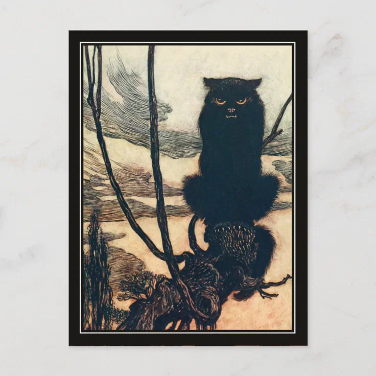 Vintage Halloween Arthur Rackham Black Cat Postcard