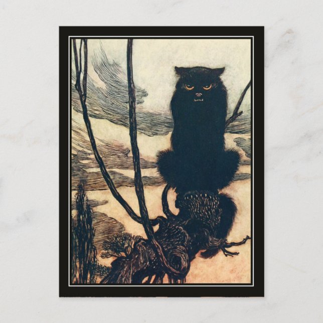 Vintage Halloween Arthur Rackham Black Cat Postcard (Front)