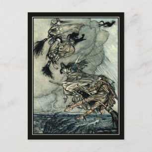 Vintage Halloween Arthur Rackham Flying Witches Postcard