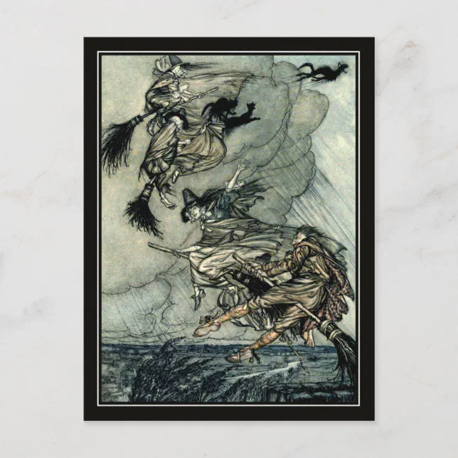 Vintage Halloween Arthur Rackham Flying Witches Postcard | Zazzle