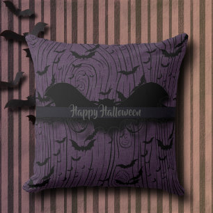 Vintage Halloween Bats Monogram Throw Pillow