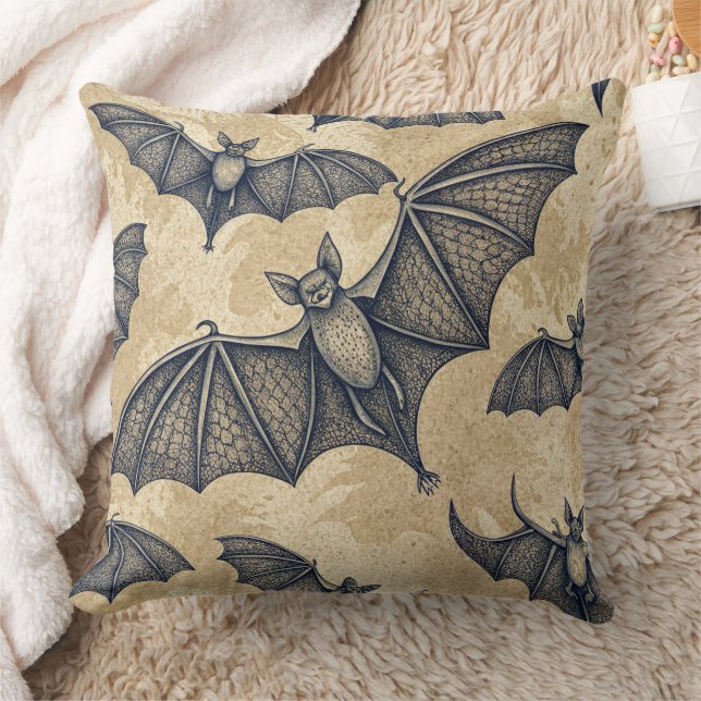 Vintage Halloween Bats Throw Pillow (Blanket)