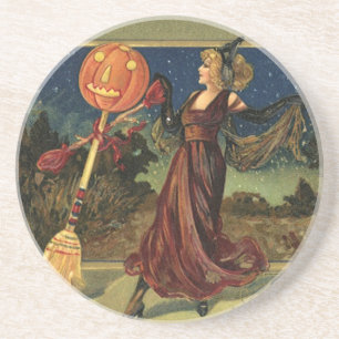 Vintage Halloween, Beautiful Dancing Witch Coaster