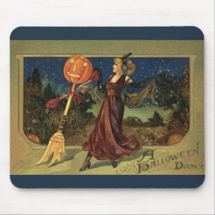 Vintage Halloween, Beautiful Dancing Witch Mouse Pad