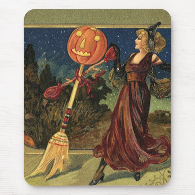 Vintage Halloween, Beautiful Dancing Witch Mouse Pad (Front)
