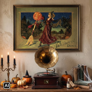 Vintage Halloween, Beautiful Dancing Witch Poster