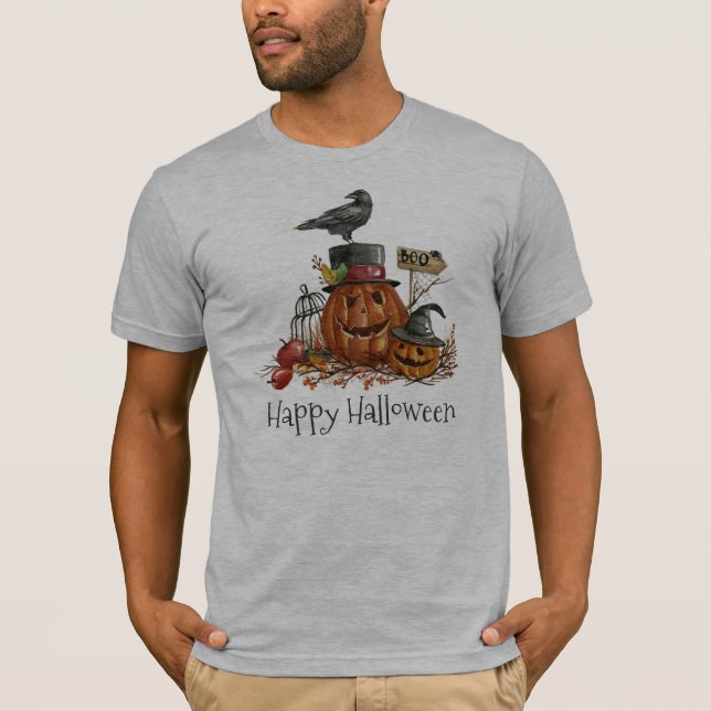 Vintage Halloween Black Bird & Pumpkins | Shirt (Front)