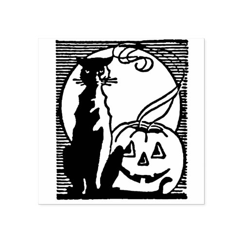 Vintage Halloween Black Cat and Jack OLantern Rubber Stamp