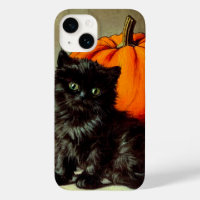 Vintage Halloween Black Cat and Pumpkins