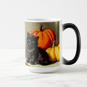 Vintage Halloween Black Cat and Pumpkins Color Morph Mug