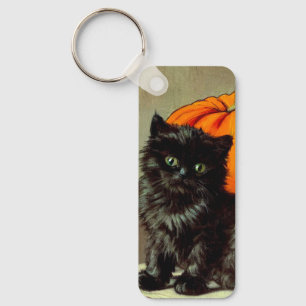 Vintage Halloween Black Cat and Pumpkins Keychain