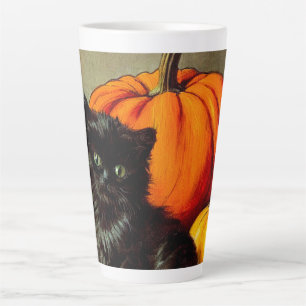 Vintage Halloween Black Cat and Pumpkins Latte Mug