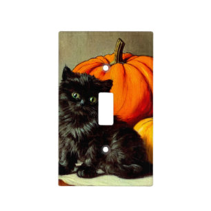 Vintage Halloween Black Cat and Pumpkins Light Switch Cover
