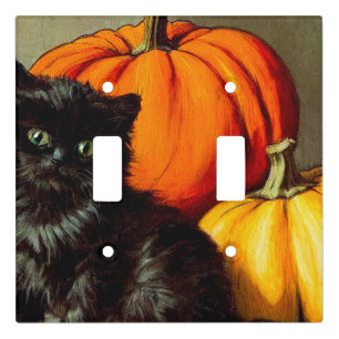 Vintage Halloween Black Cat and Pumpkins Light Switch Cover
