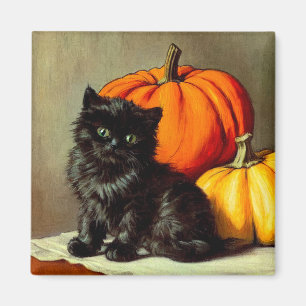 Vintage Halloween Black Cat and Pumpkins Magnet