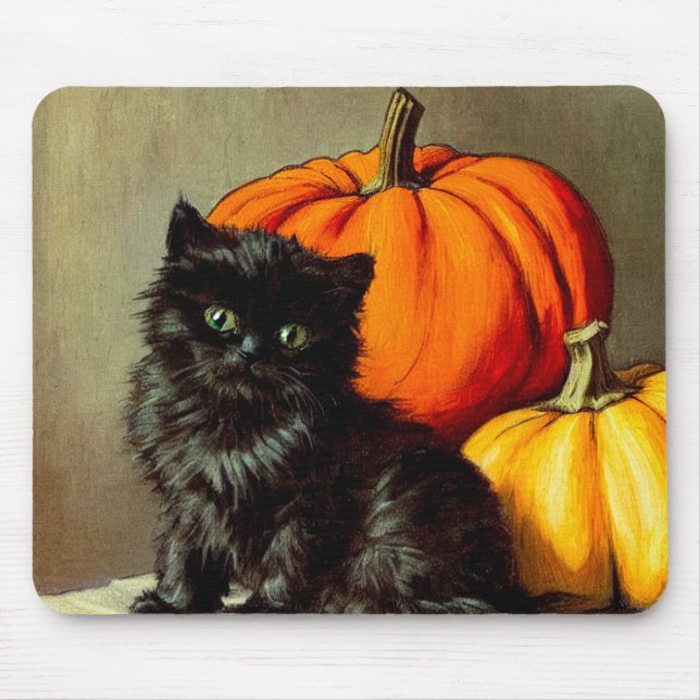 Vintage Halloween Black Cat and Pumpkins Mouse Pad (Front)