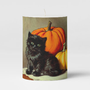 Vintage Halloween Black Cat and Pumpkins Pillar Candle