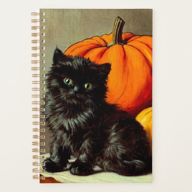 Vintage Halloween Black Cat and Pumpkins Planner (Front)