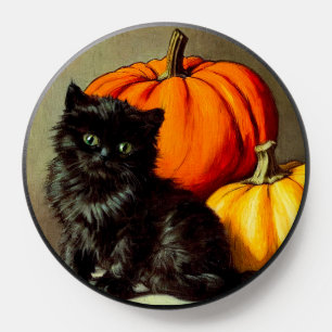 Vintage Halloween Black Cat and Pumpkins PopSocket