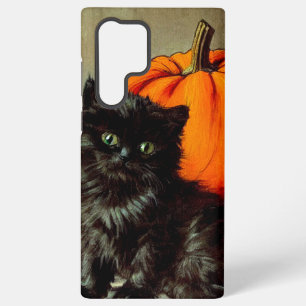 Vintage Halloween Black Cat and Pumpkins Samsung Galaxy S22 Ultra Case