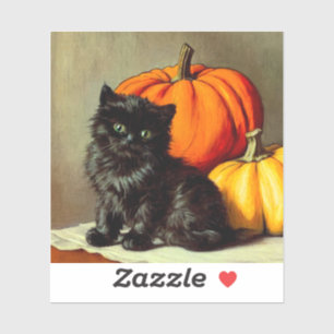 Vintage Halloween Black Cat and Pumpkins Sticker