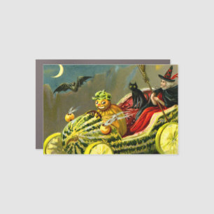 Vintage Halloween Black Cat and Witch Car Magnet