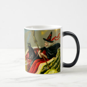 Vintage Halloween Black Cat and Witch Color Morph Mug