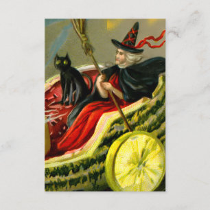 Vintage Halloween Black Cat and Witch Enclosure Card